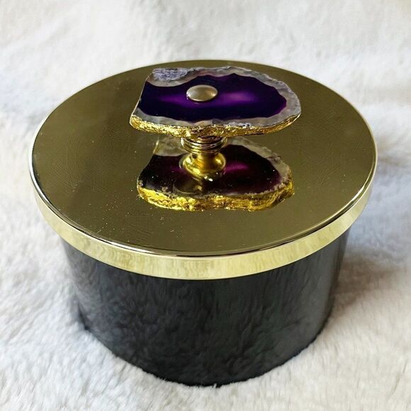 🔮 5/$25 Empty Black Jar With‎ Gold & Purple Geode Lid - Picture 1 of 11